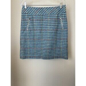 Talbots Women's Size 6 Teal Black Houndstooth Print Wool Blend Pencil Skirt